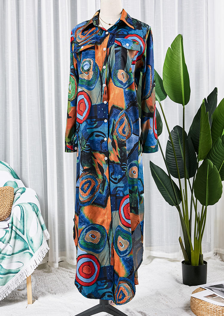 

Maxi Dresses Pocket Button Silt Long Sleeve Maxi Dress in Multicolor. Size: ,M,L,XL