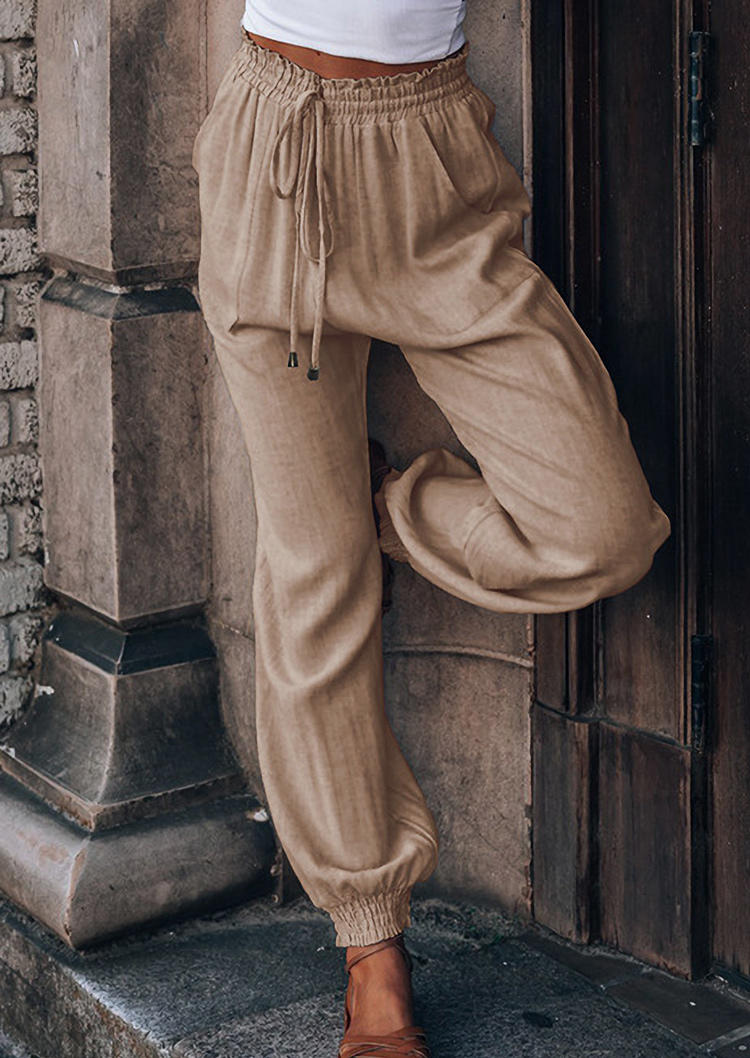

Pants Pocket Drawstring Harem Pants in Apricot. Size: ,M,L,XL