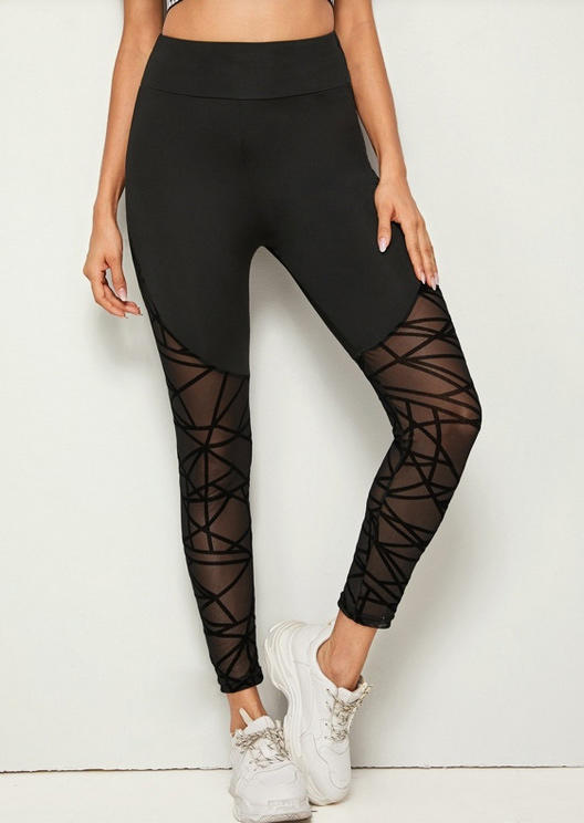 

Activewear Mesh Splicing Yoga Fitness Activewear Leggings in Black. Size