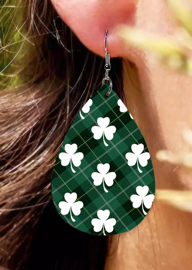 

Earrings St. Patrick's Day Shamrock Plaid Earrings in Green. Size