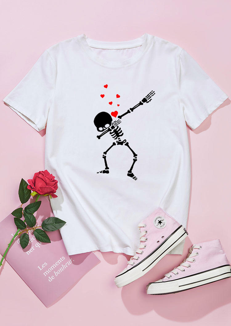 

T-shirts Tees Valentine Heart Skeleton T-Shirt Tee in White. Size: ,M,L,XL
