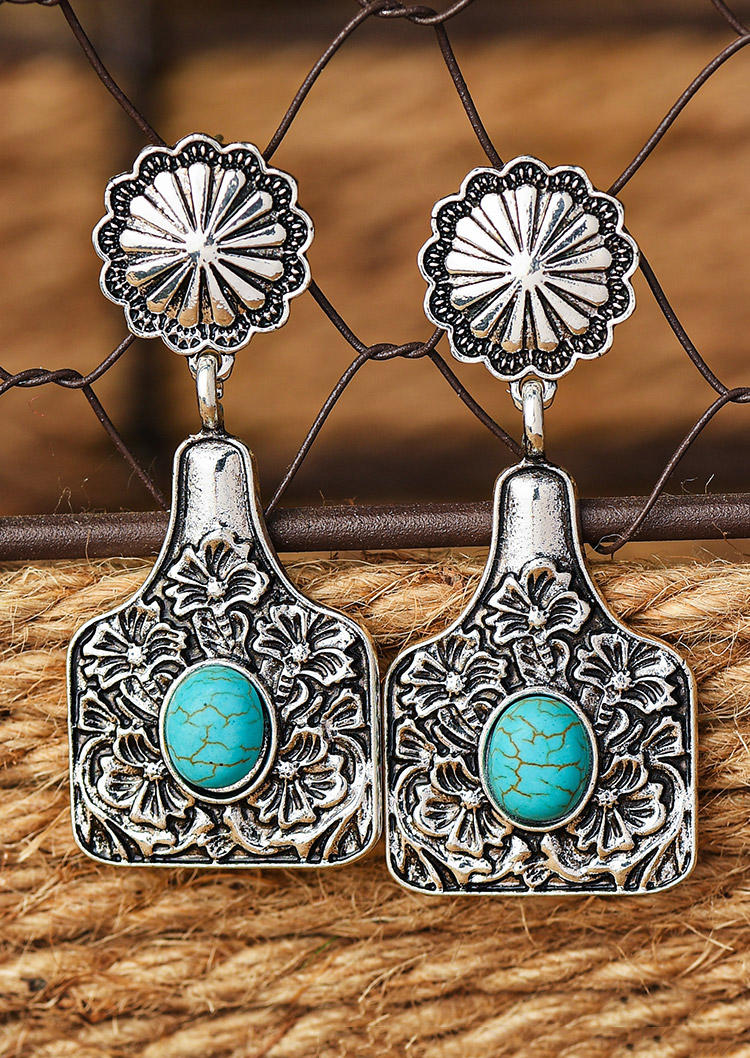 

Earrings Turquoise Floral Alloy Earrings in Silver. Size