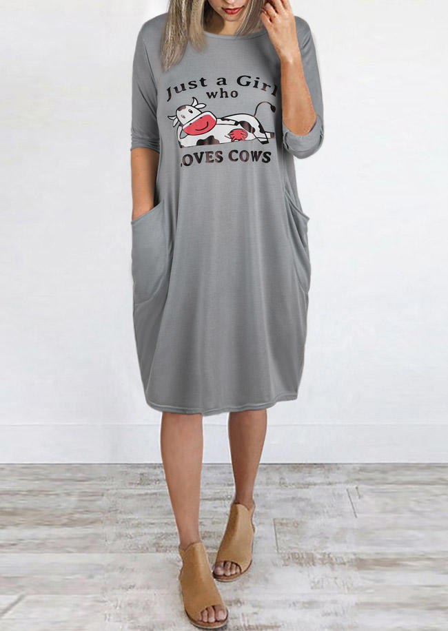

Mini Dresses Just A Girl Who Loves Cows Pocket Mini Dress in Gray. Size: ,XL