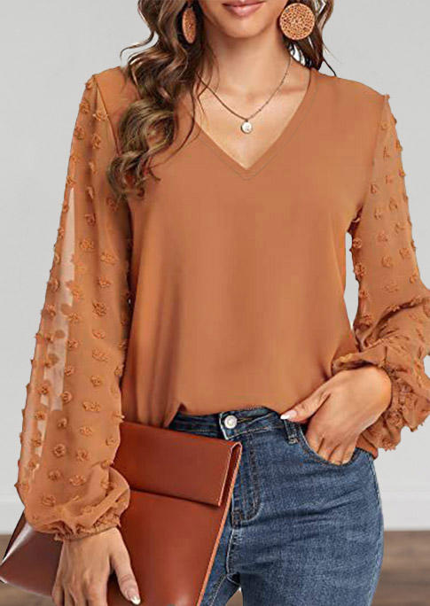 Blouses Dotted Swiss Long Sleeve Blouse in Orange. Size: L,XL
