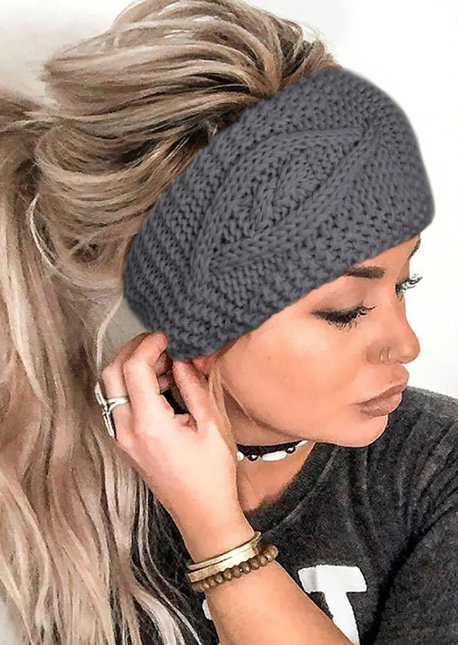 

Crochet Knitted Elastic Wide Headband in Beige. Size