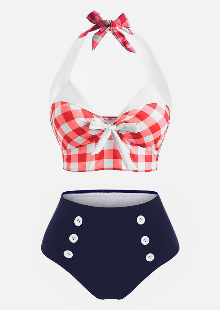 

Bikini Sets Plaid Halter Button Bikini Set in Multicolor. Size