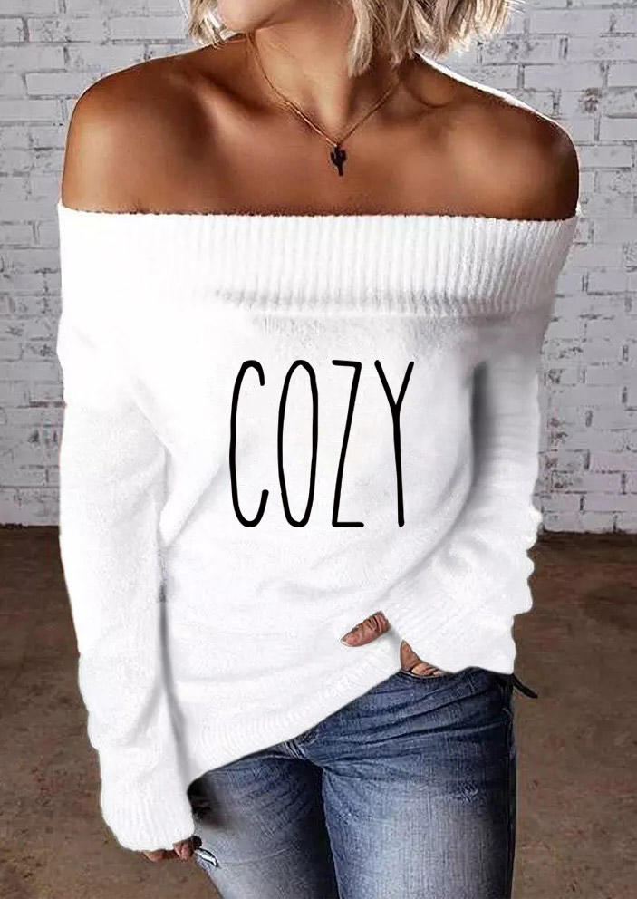 Sweaters Cozy Off Shoulder Long Sleeve Sweater in White. Size: M,L