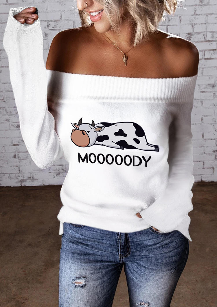 Sweaters Mooooody Cow Off Shoulder Sweater in White. Size: S,M,L,XL