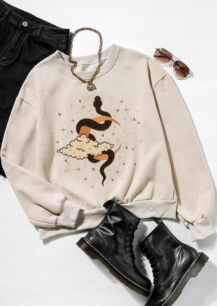 

Sweatshirts Snake Cloud Moon Long Sleeve Sweatshirt in Apricot. Size
