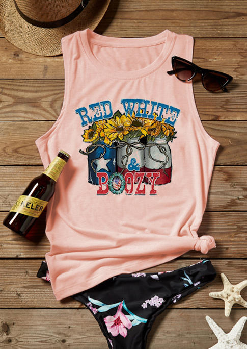 Tank Tops Red White & Boozy Sunflower Tank Top in Pink. Size: S,M,L,XL
