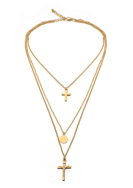 

Necklaces Cross Multi-Layered Adjustable Strap Necklace in Gold. Size