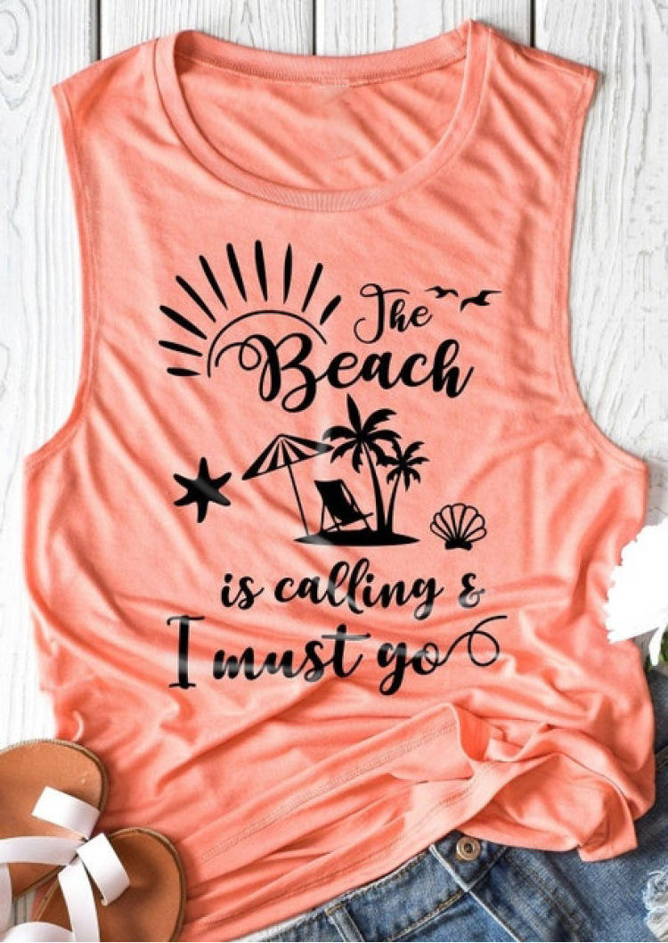 

Tank Tops The Beach Is Calling I Must Go Tank Top in Pink. Size