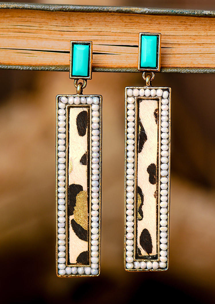 

Earrings Turquoise Leopard Rectangle Stud Earrings in Beige. Size