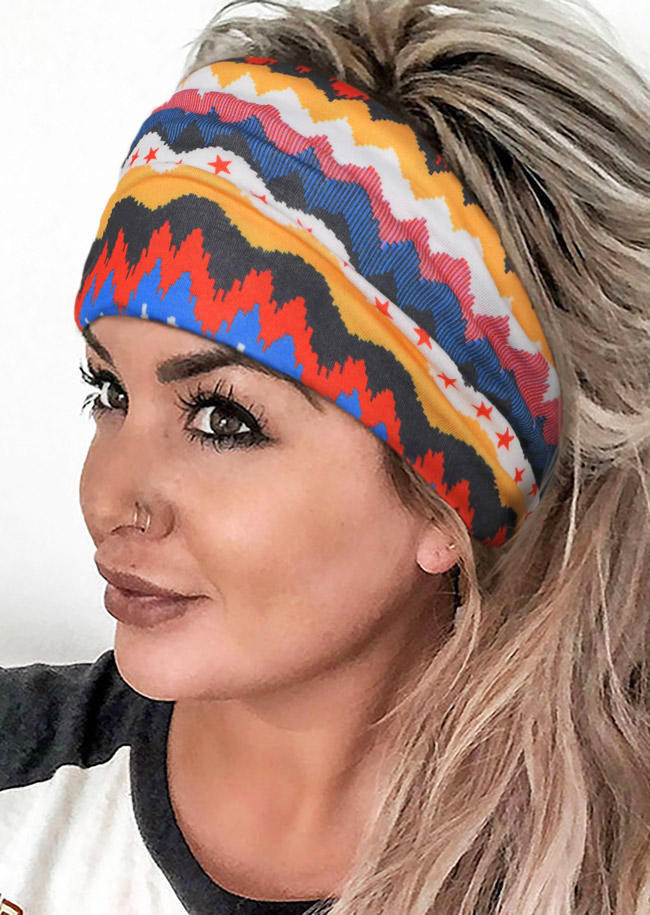 

Wave Star Elastic Wide Headband in Multicolor. Size