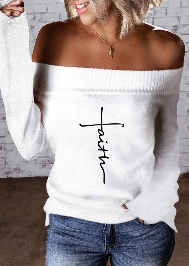 Sweaters Faith Off Shoulder Long Sleeve Sweater in White. Size: L