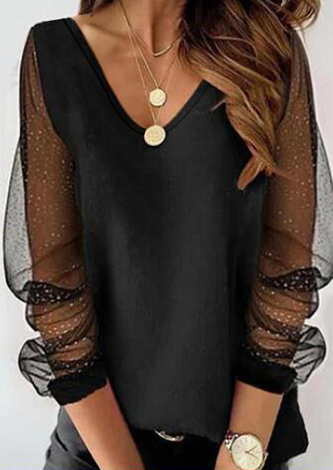 

Blouses Mesh Splicing Long Sleeve Blouse in Black. Size: ,M,L,XL