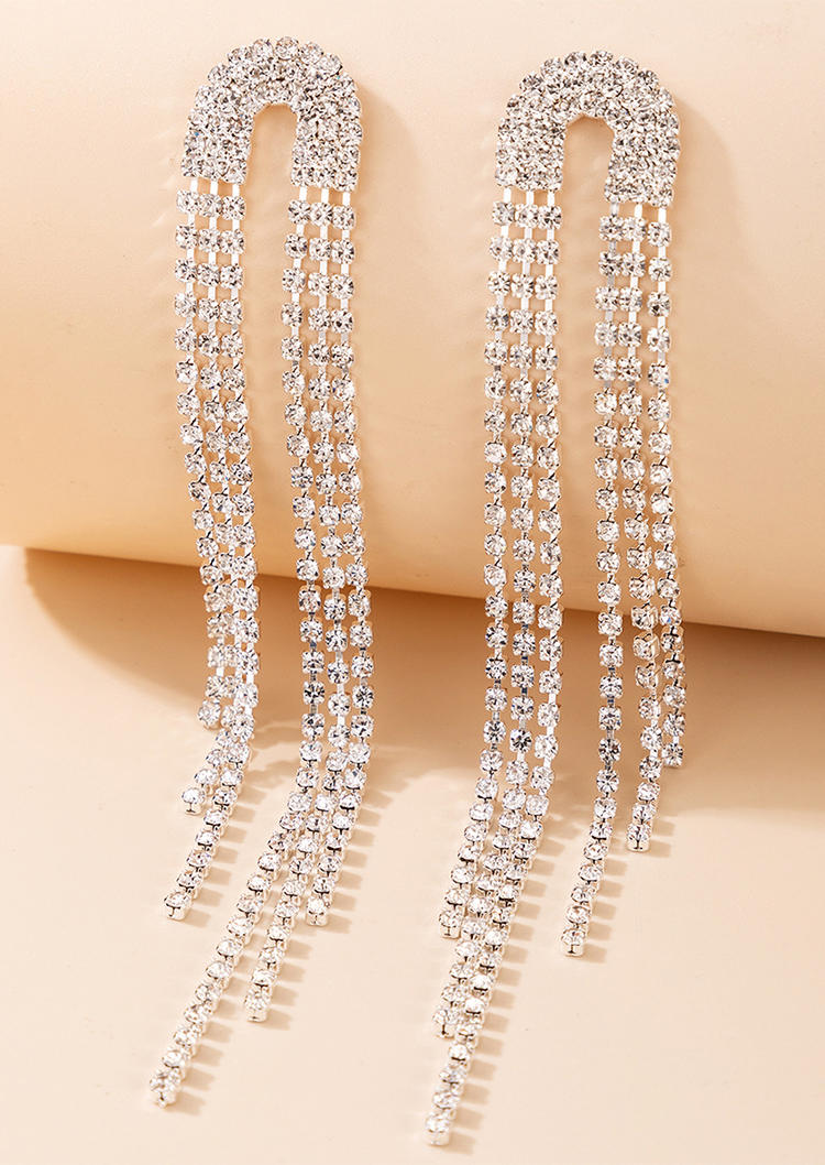 

Earrings Rhinestone Tassel Asymmetric Long Stud Earrings in Silver. Size