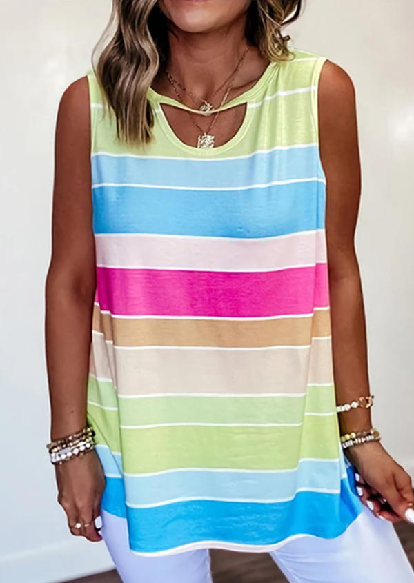 

Tank Tops Rainbow Striped Keyhole Neck Tank Top in Multicolor. Size