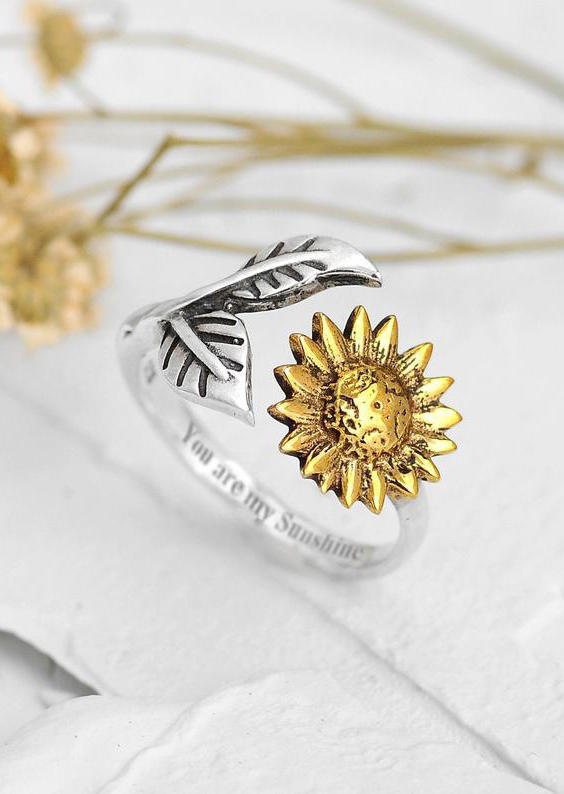Rings Sunflower Leaf Alloy Open Ring in Gold. Size: One Size