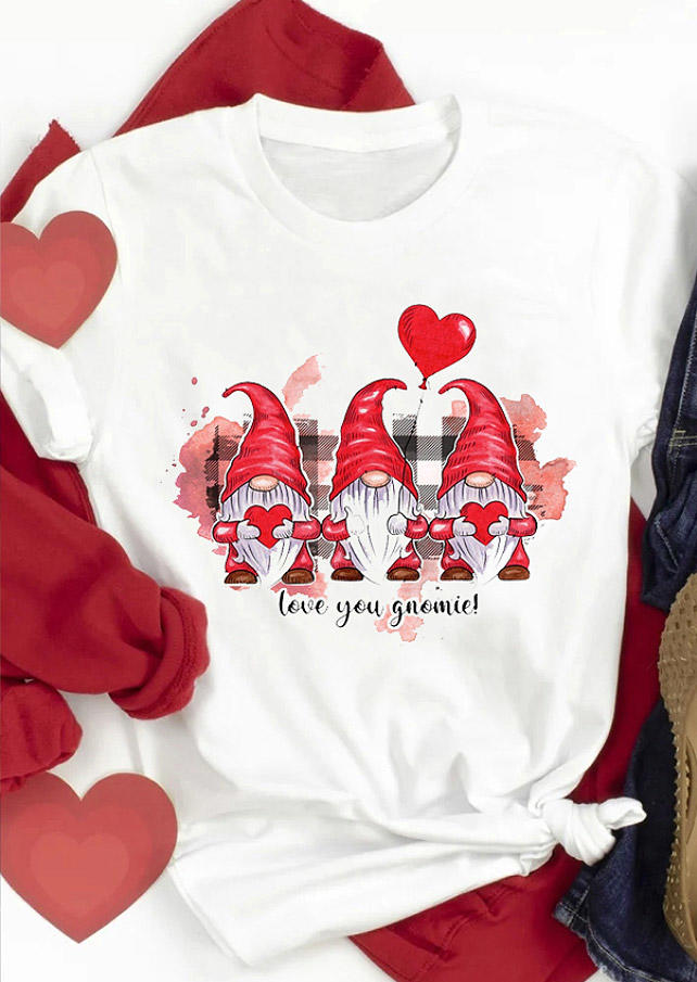 

T-shirts Tees Valentine Love You Gnomie T-Shirt Tee in White. Size: ,M,L,XL
