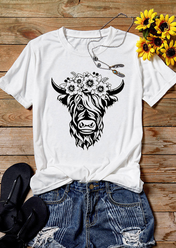 

T-shirts Tees Western Steer Skull Floral T-Shirt Tee in White. Size: ,M,L,XL