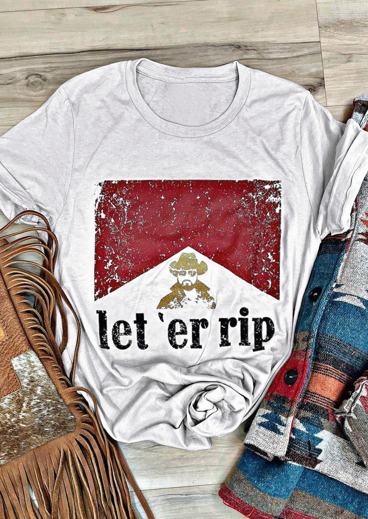 T-shirts Tees Let 'er Rip CowBoy T-Shirt Tee in Gray. Size: L,M