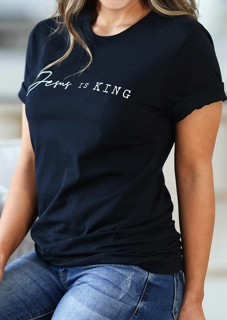 T-shirts Tees Jesus Is King O-Neck T-Shirt Tee in Black. Size: S,M,L,XL
