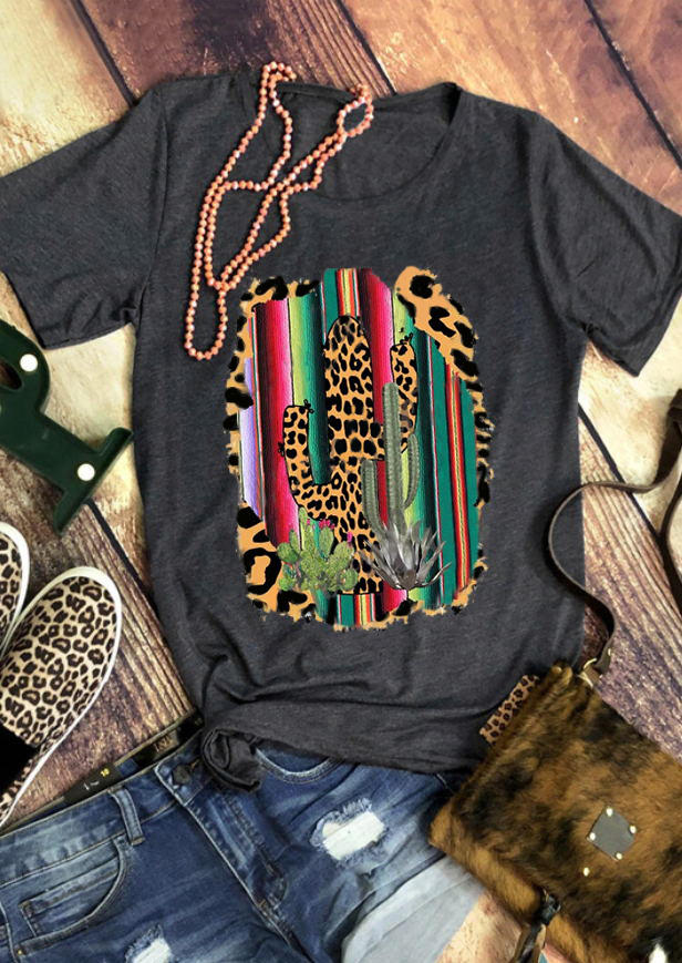 

T-shirts Tees Serape Striped Leopard Cactus T-Shirt Tee in Dark Grey. Size