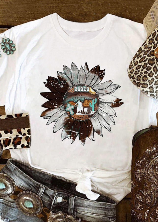 

T-shirts Tees Rodeo Cowboy Sunflower T-Shirt Tee in White. Size