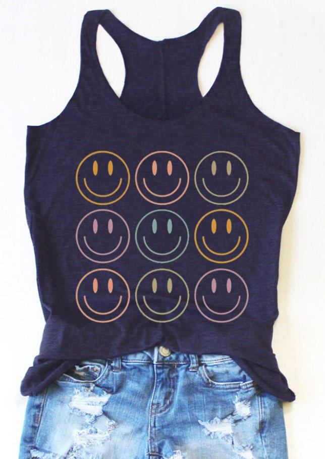 

Tank Tops Emoji Smiley Racerback Tank Top in Navy Blue. Size: ,M,L,XL