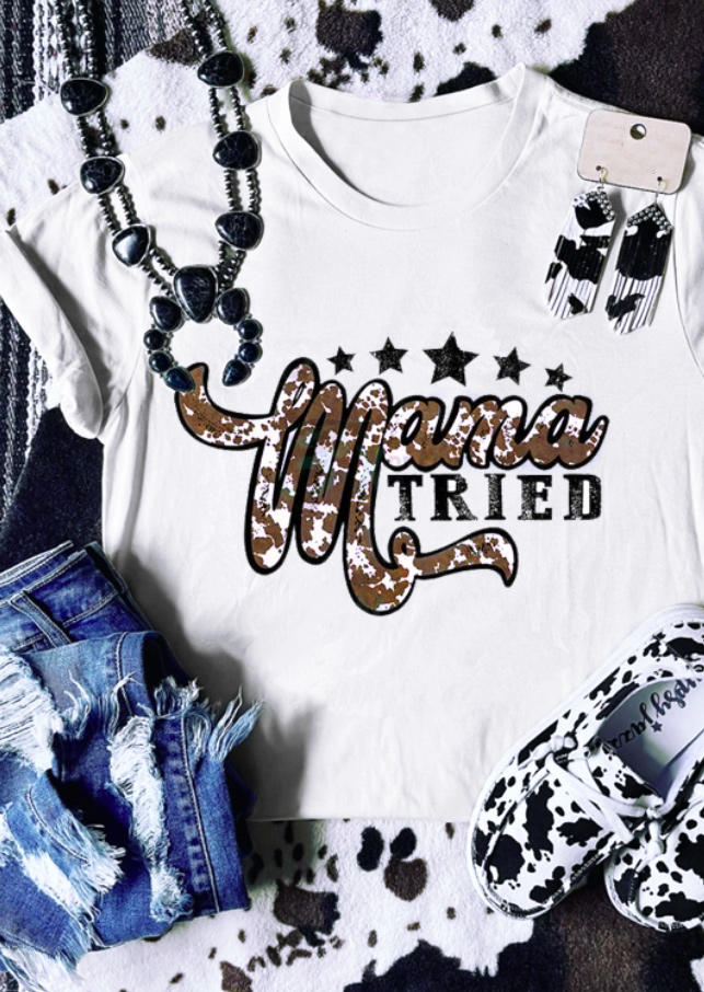 

T-shirts Tees Cowhide Mama Tired Star T-Shirt Tee in White. Size: ,M,L,XL