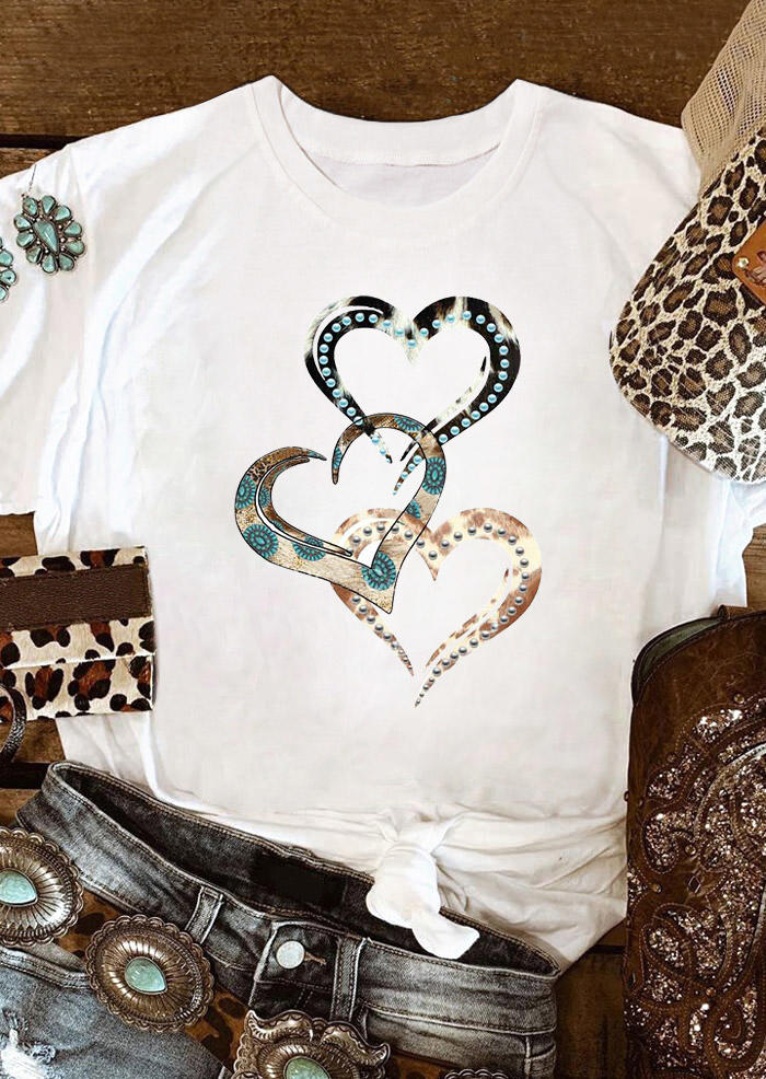 

T-shirts Tees Heart Turquoise T-Shirt Tee in White. Size