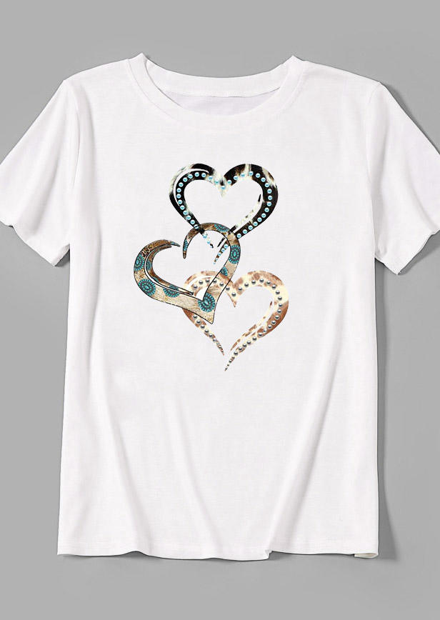 Heart Turquoise T-Shirt Tee - White
