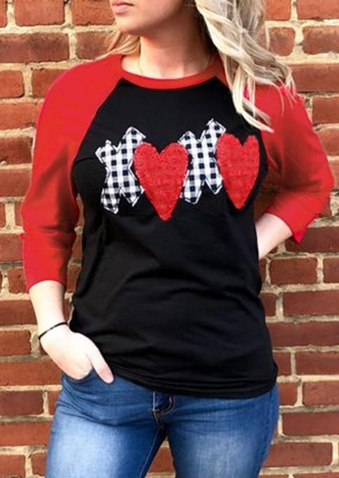 Xoxo Plaid Heart T-Shirt Tee  - Black