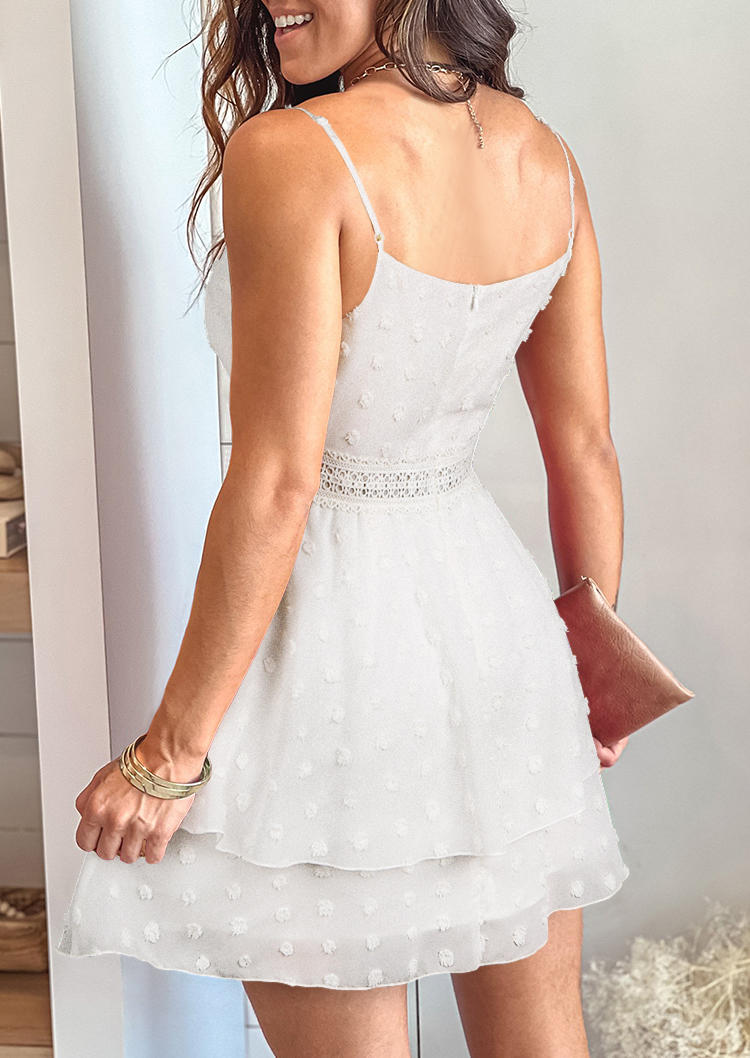 Mini Dresses Lace Wrap Sleeveless V-Neck Mini Dress in White. Size: L,M,XL