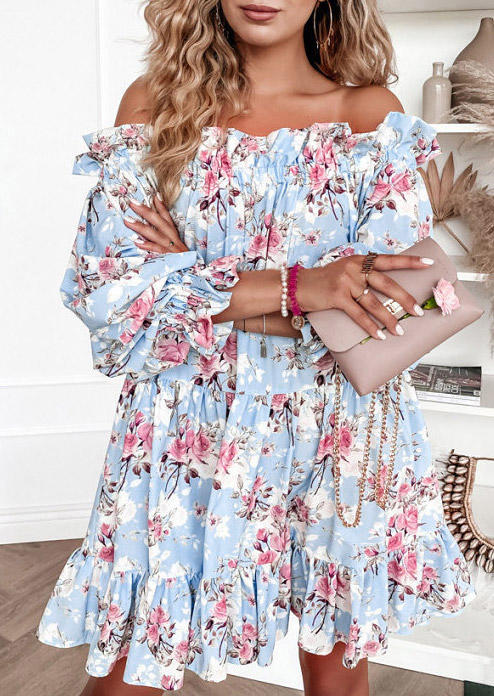 

Mini Dresses Floral Ruffled Long Sleeve Mini Dress in Multicolor. Size: ,M,L,XL