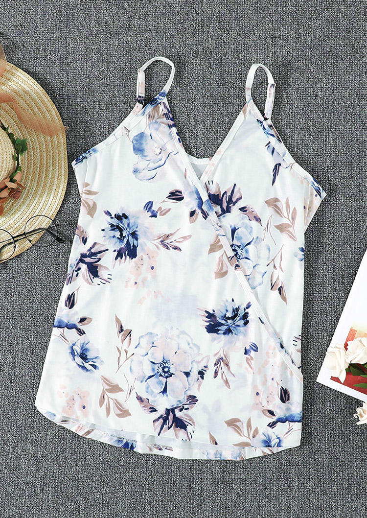 

Tank Tops Floral Spaghetti Strap V-Neck Camisole in White. Size