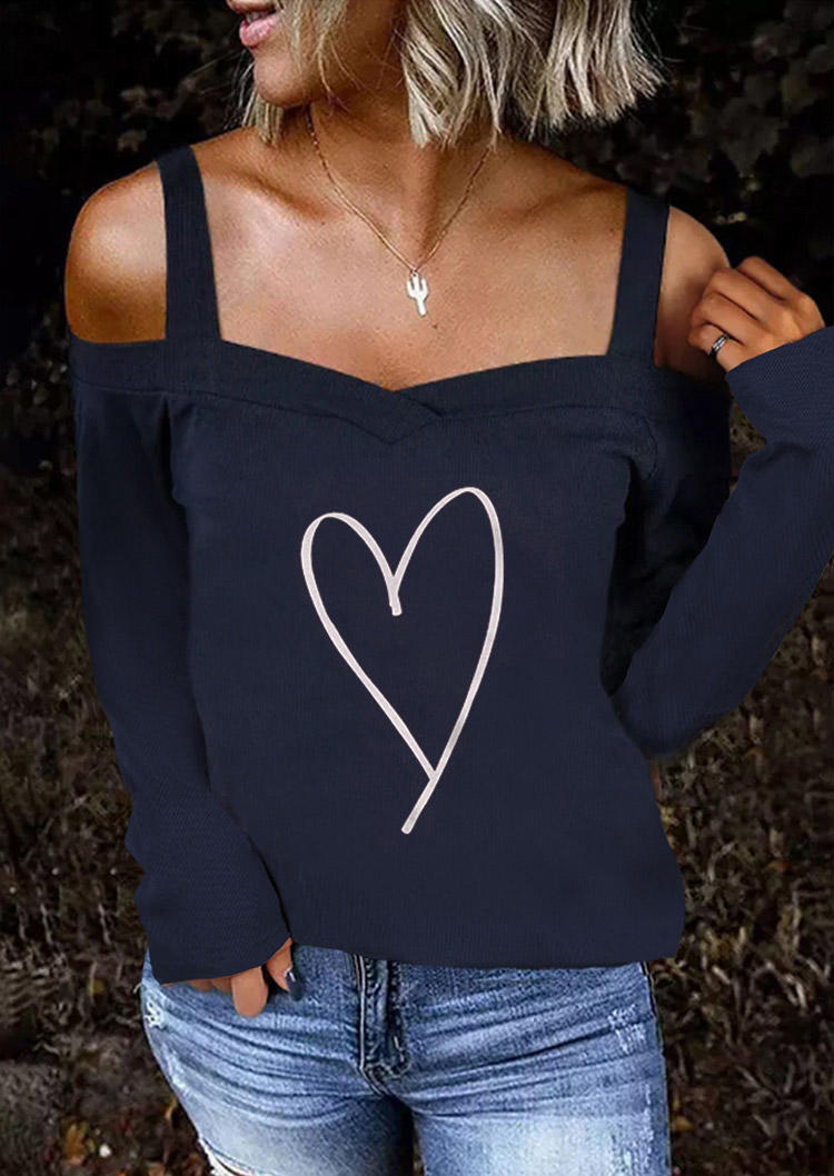 Sweaters Valentine Love Heart Cold Shoulder Sweater - Navy Blue in Blue. Size: S,XL