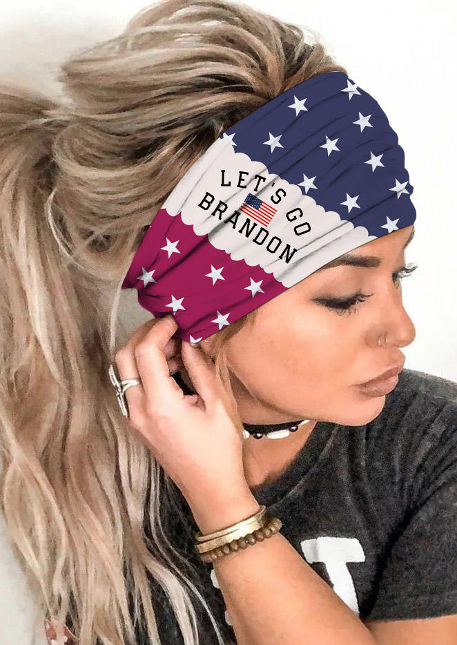 

Let's Go Brandon American Flag Star Wide Headband in Multicolor. Size