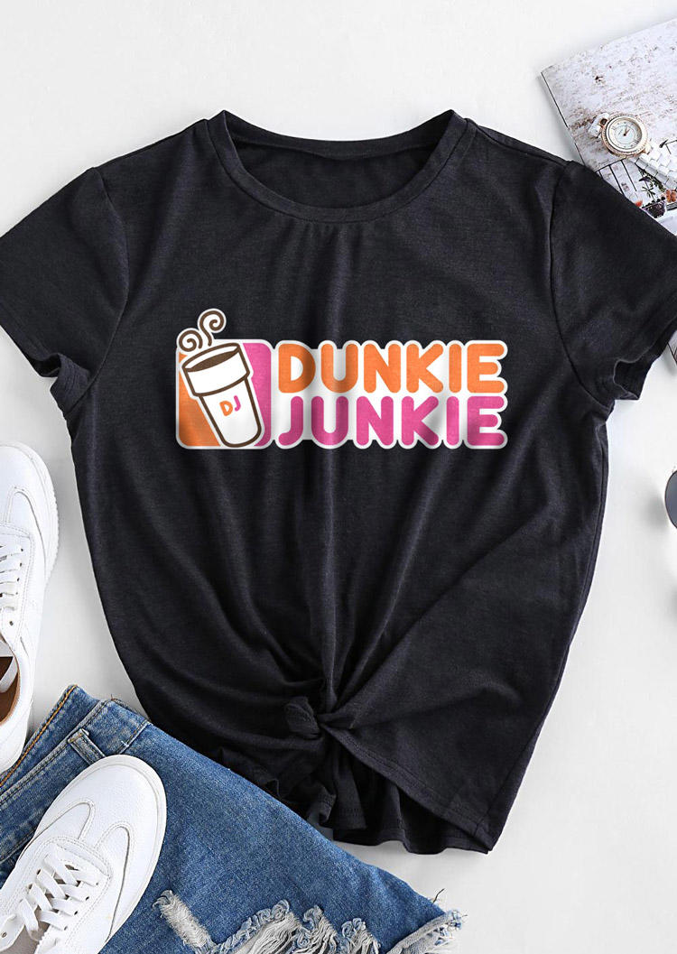 T-shirts Tees Drinks Printed O-Neck T-Shirt Tee in Black. Size: L,M,S,XL