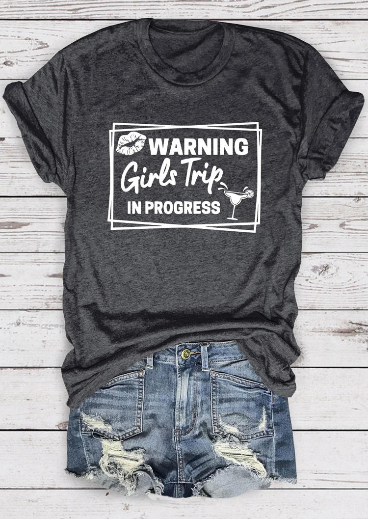 T-shirts Tees Warning Girls Trip In Progress T-Shirt Tee in Dark Grey. Size: S