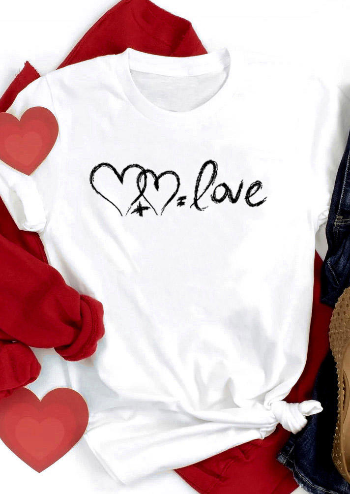 T-shirts Tees Valentine Heart Love T-Shirt Tee in White. Size: S,M,L,XL