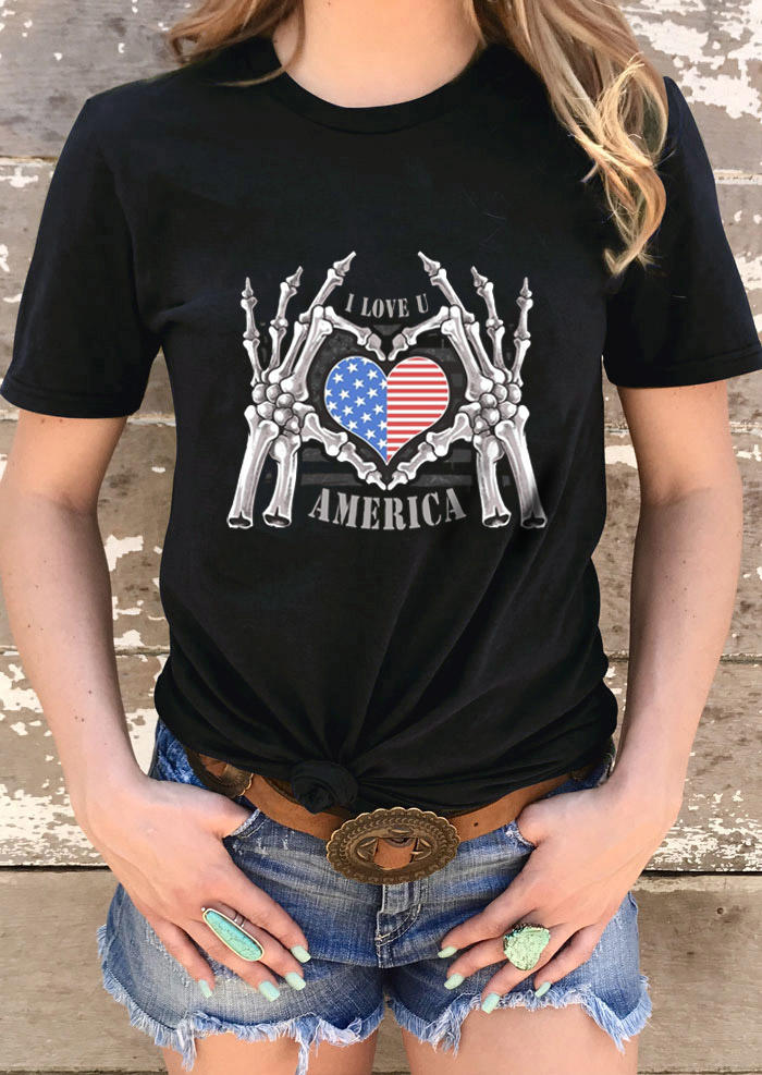 

T-shirts Tees I Love You America Skeleton Hand T-Shirt Tee in Black. Size: ,M,L,XL