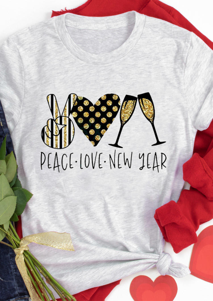 

T-shirts Tees Valentine Peace Love New Year T-Shirt Tee in Light Grey. Size: ,M,L,XL