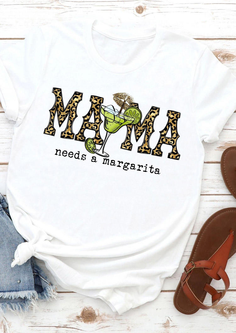 T-shirts Tees Mama Needs A Margarita Leopard T-Shirt Tee in White. Size: S,M,L,XL