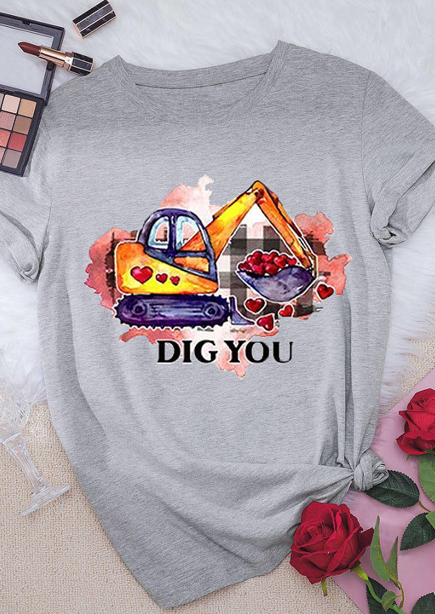 

T-shirts Tees Valentine Dig You Heart T-Shirt Tee in Light Grey. Size: ,M,L,XL