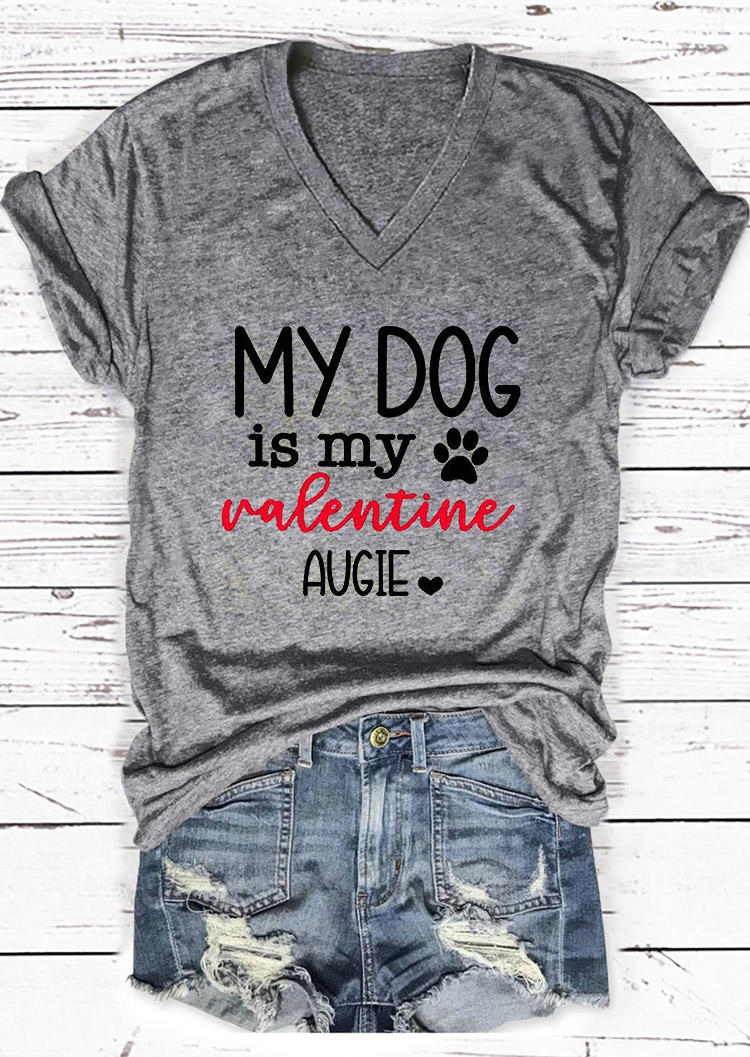 

T-shirts Tees My Dog Is My Valentine Paw T-Shirt Tee in Gray. Size: ,M,L