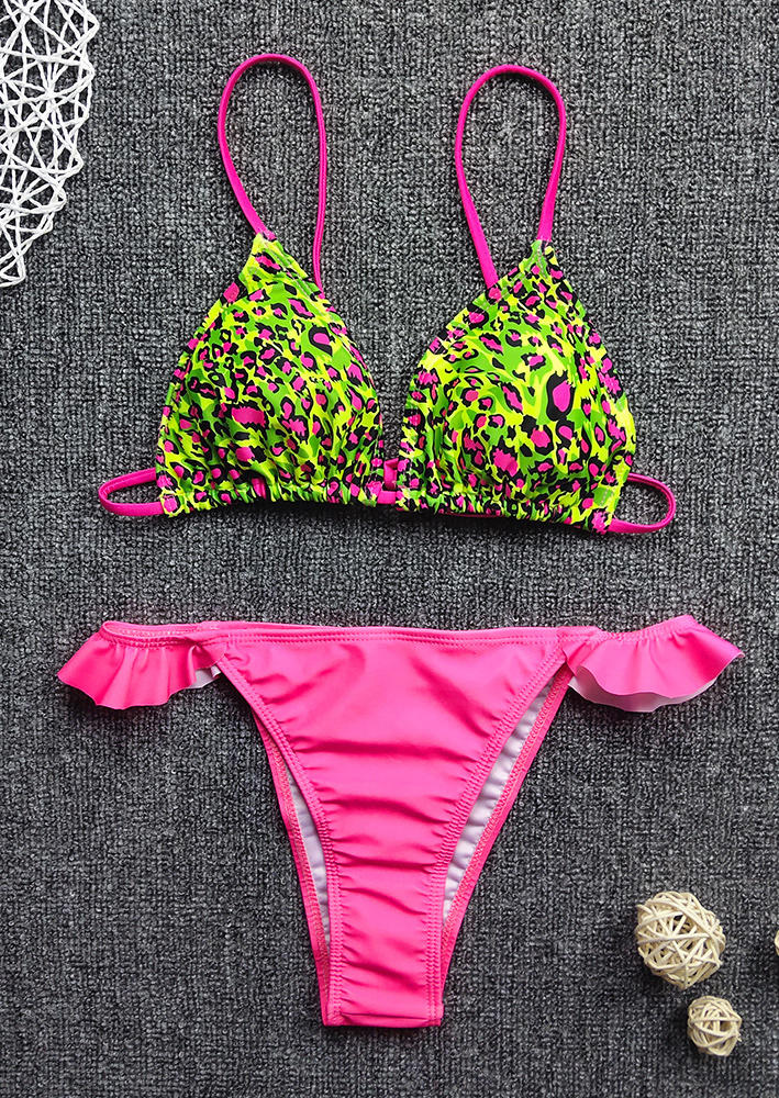 

Bikini Sets Colorful Leopard Ruffled Bikini Set in Multicolor. Size