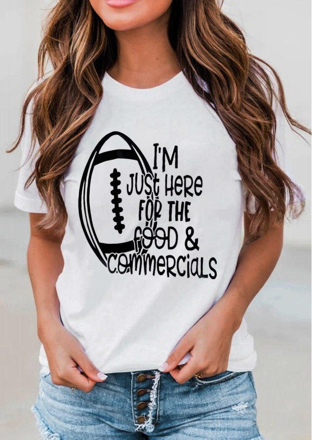 T-shirts Tees I'm Just Here For The Food & Commercials Football T-Shirt Tee in White. Size: S,M,L,XL
