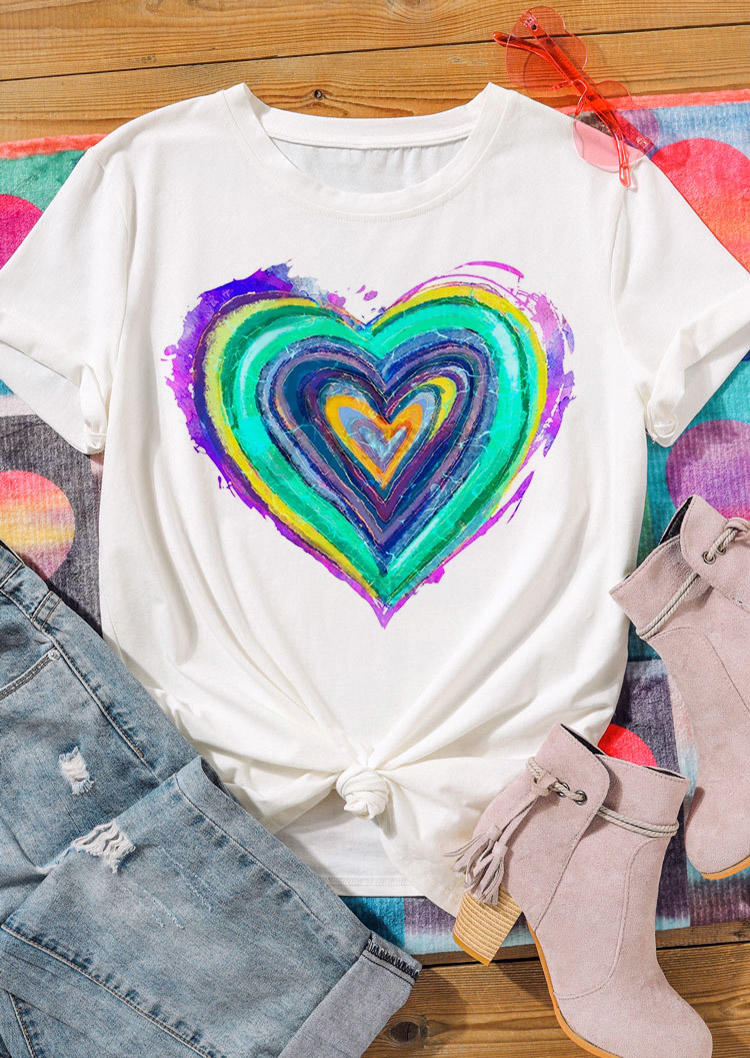 

T-shirts Tees Valentine Gradient Love Heart T-Shirt Tee in White. Size: ,M,L,XL